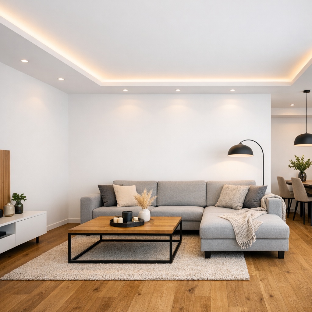 nowoczesny salon w mieszkaniu po wykończeniu